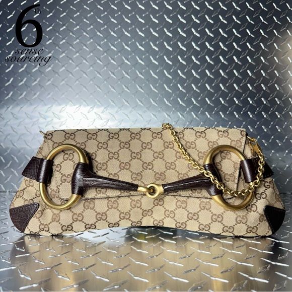 Gucci Handbags - Gucci Tom Ford Vintage GG Canvas Horsebit Large Clutch With Chain in Brown